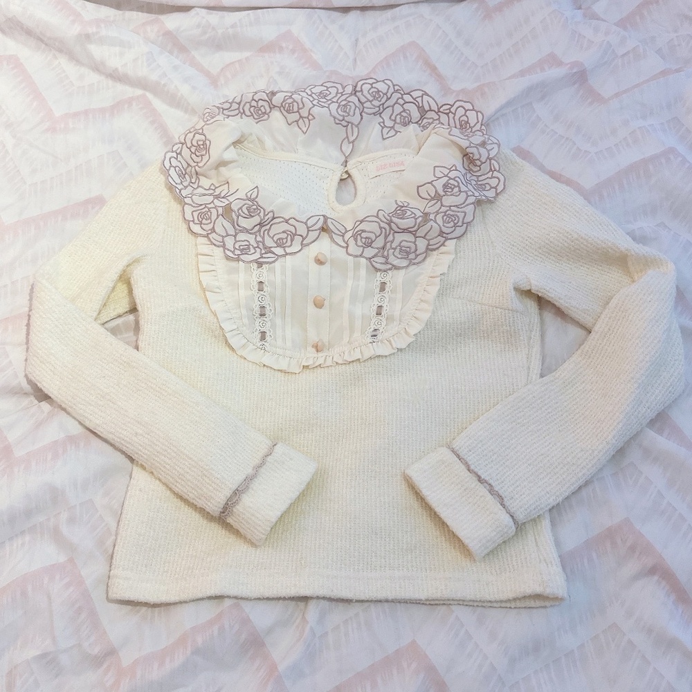 LIZ LISA Cream Blouse with Floral Embroidery